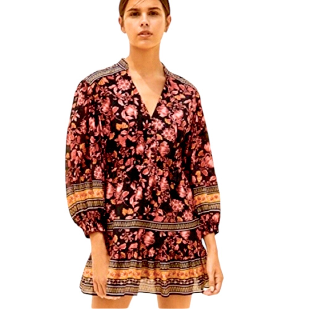 Alice + Olivia Black Floral Mini Dress with Pink and Gold Border - Picture 3 of 16